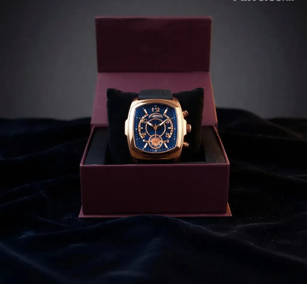 Luxury Gold Chronograph Watch with Blue Dial