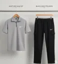 Light Grey Half-Zip Shirt & Black Cargo Trousers Co-ord Set