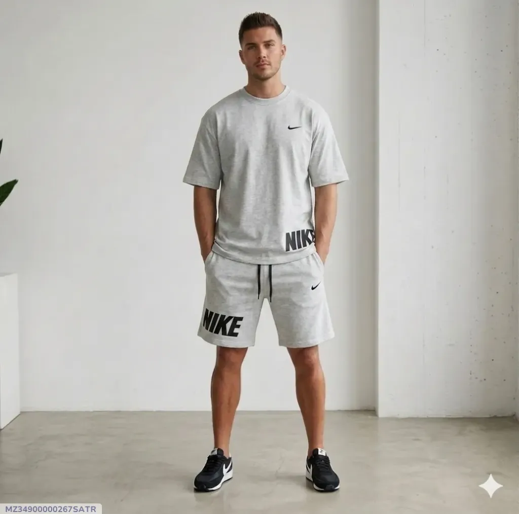 Men Dri Fit Printed Track Suit Grey 2 Pcs Slim Fit