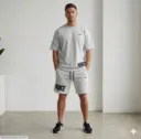 Men Dri Fit Printed Track Suit Grey 2 Pcs Slim Fit