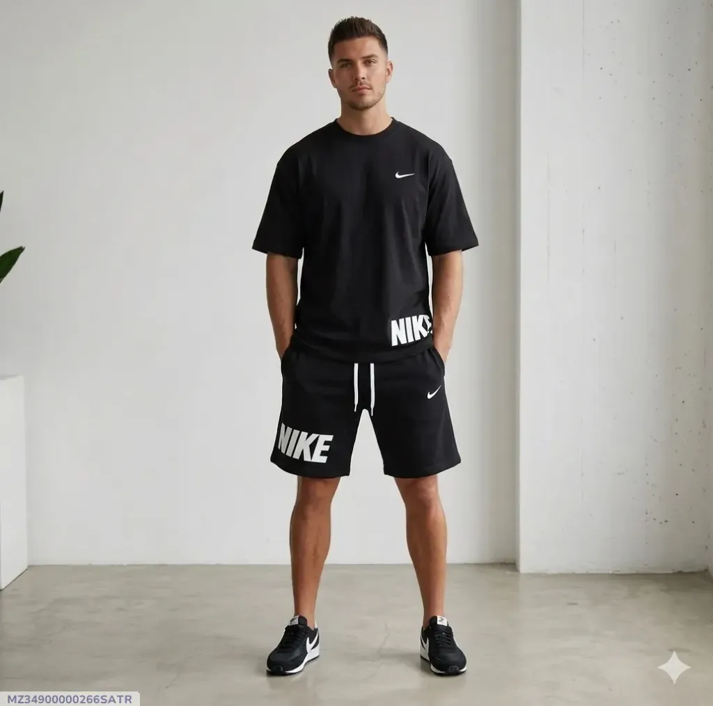 Men Dri Fit Printed Track Suit Black 2 Pcs Slim Fit