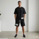 Men Dri Fit Printed Track Suit Black 2 Pcs Slim Fit