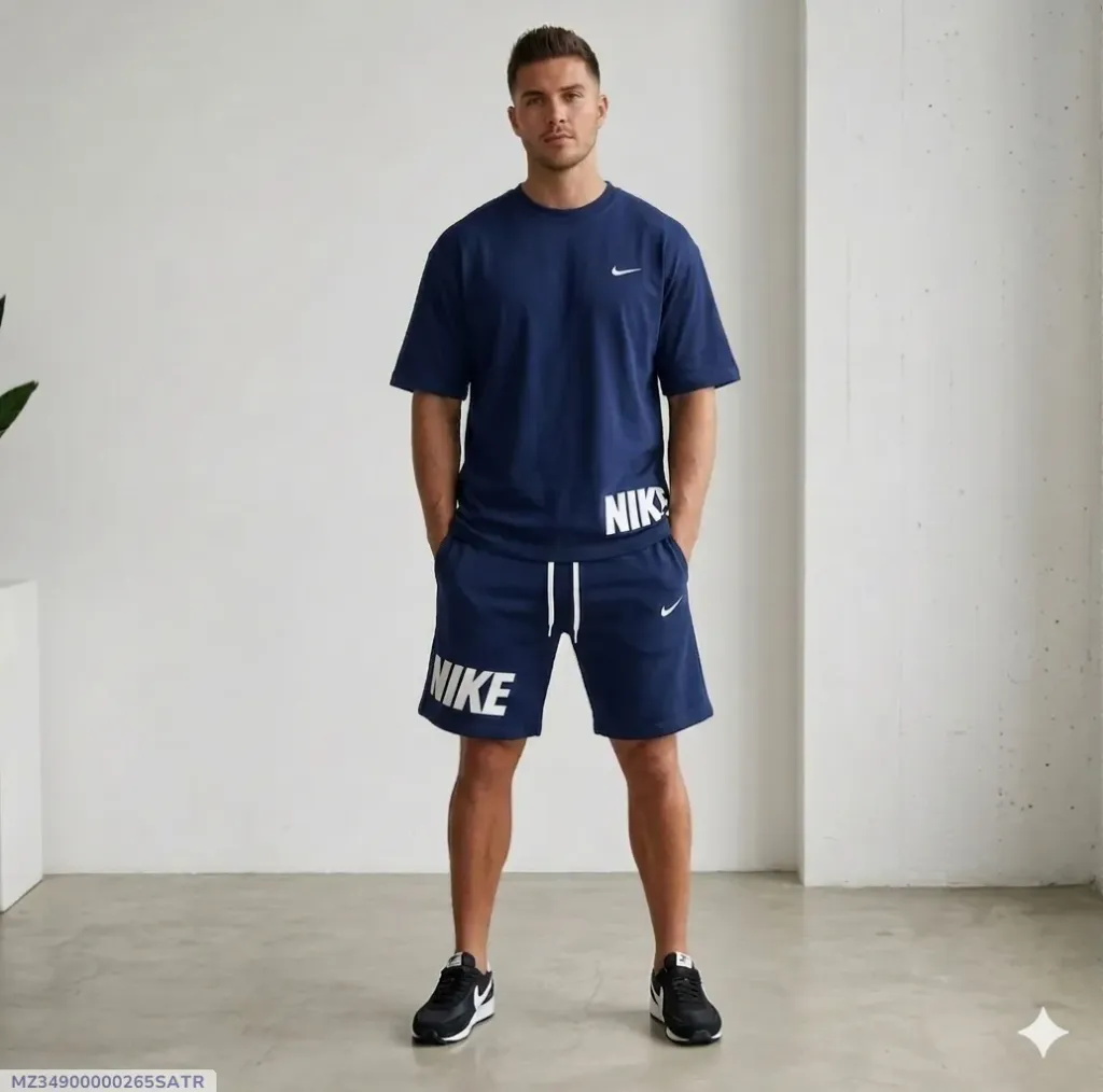 Men Dri Fit Printed Track Suit Blue 2 Pcs Slim Fit