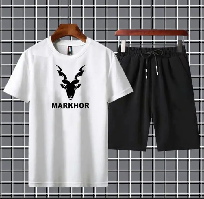 Markhor Graphic Track suit | jersey short | Premium Cotton (small, white)